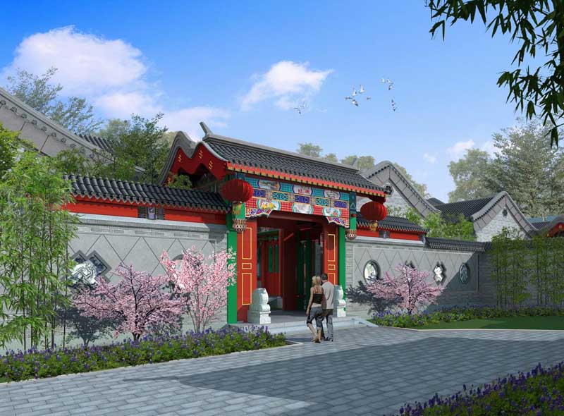 雋永筆觸點染垂花門前錦繡圖案 小別墅外觀設計圖片借鑒